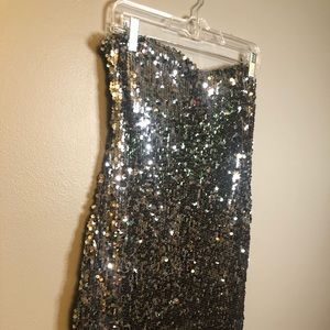 Silver Sequined Strapless Boutique Dress